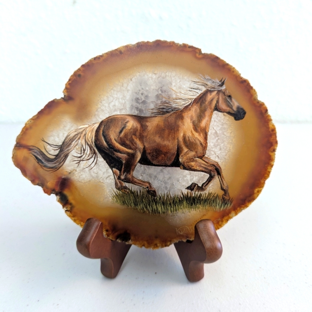 Fine Art By Kristi Usher Brown Horse Art on Agate Slice